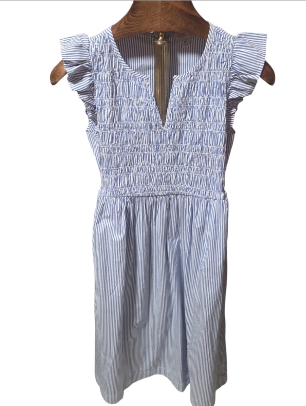 J Crew Blue Striped Sleeveless Flutter Sleeve Cotton Blend Midi Dress Size XS